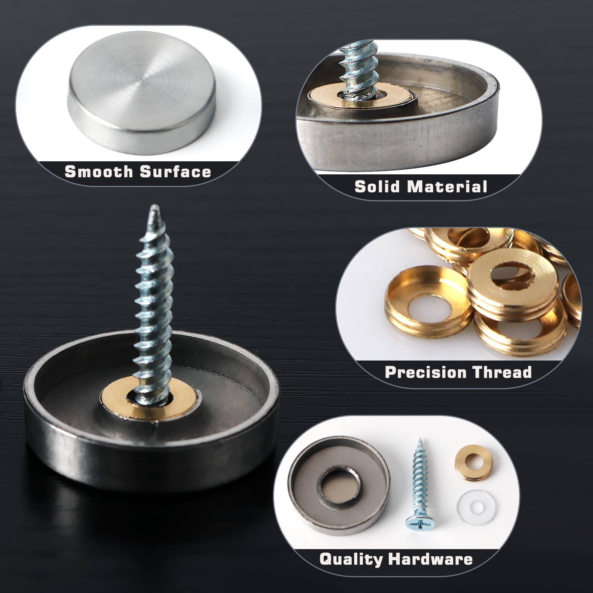 Brushed Stainless Steel Screw Covers - 12 Pack -4 Brushed Stainless Steel Screw Covers - 12 Pack -4