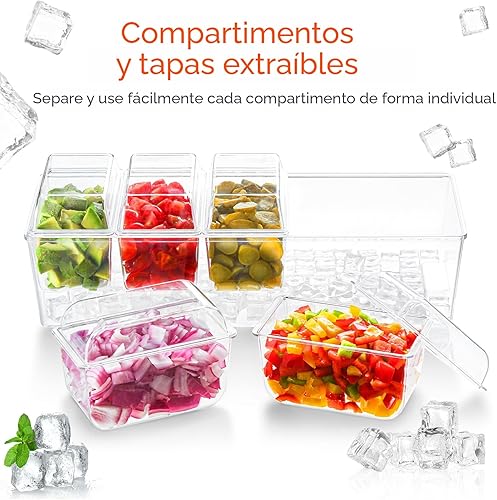 Miniatura 6 de Lifewit Bandeja de condimentos enfriada con hielo con 5 recipientes (2.5 tazas), servidor de condimentos con tapas separadas, bandeja para servir