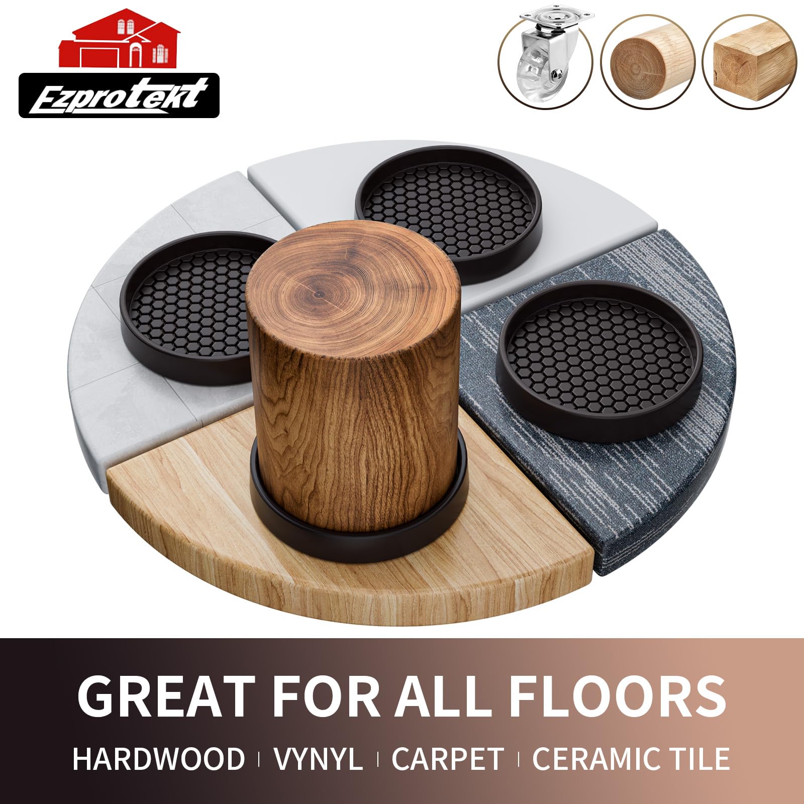 Ezprotekt 3" Non Slip Furniture Pads for Hardwood Floors 12 PCS Square Rubber Non Skid Furniture Caster Cups - Image 3