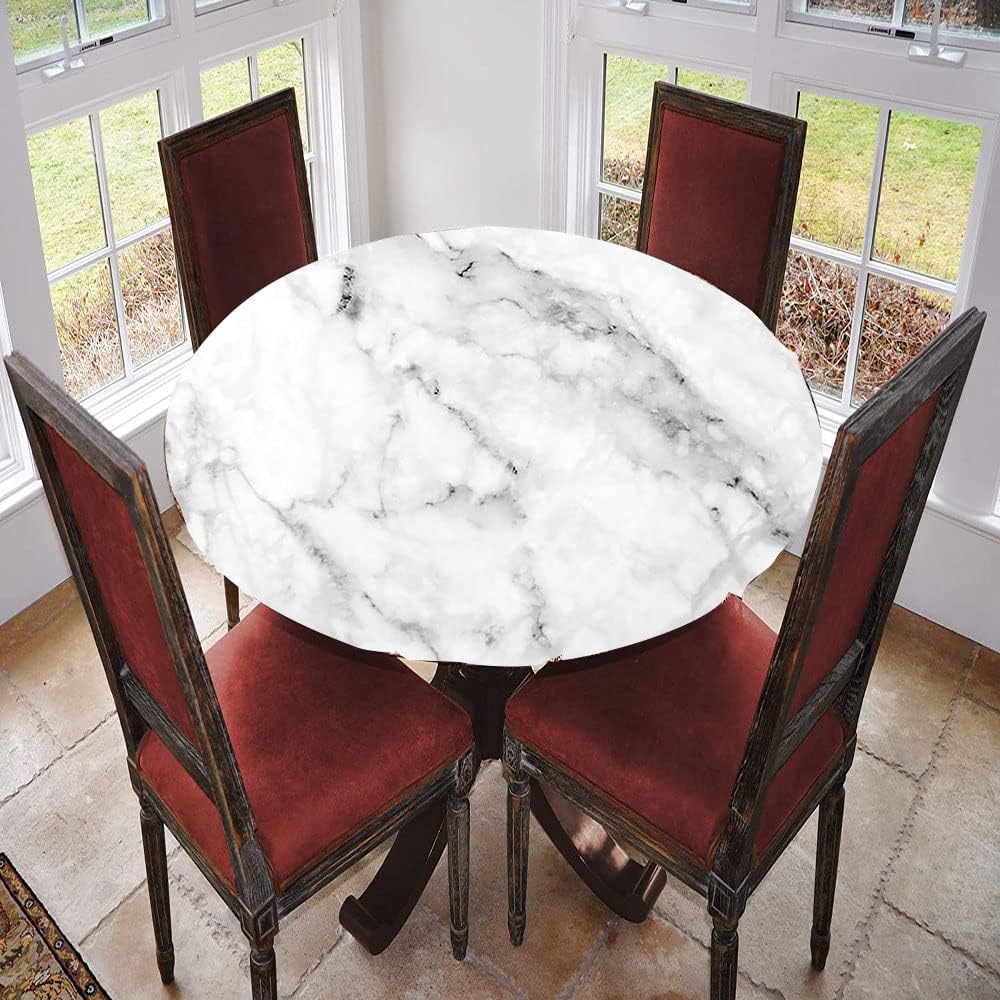 Marble Tablecloth, Vintage Marble Pattern Abstract, Elastic Edge, Water and Oil Resistant wipeable Polyester Fabric, Suitable for Kitchen Party Picnic, Fit for 56" Table,
