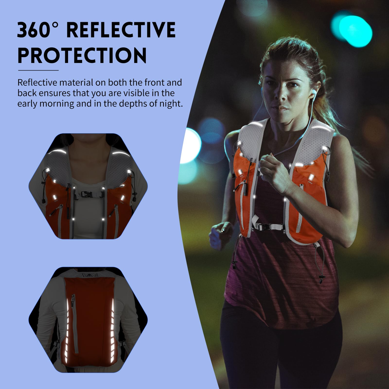 Expansea Zaino da Corsa 7L, Super Leggero Zaino Uomo & Donna, Tasche Multiple, Running Vest With Borraccia Morbida 500ml per Ciclismo, Maratona,Corsa, Arrampicata e Altri Sport All'Aria Aperta