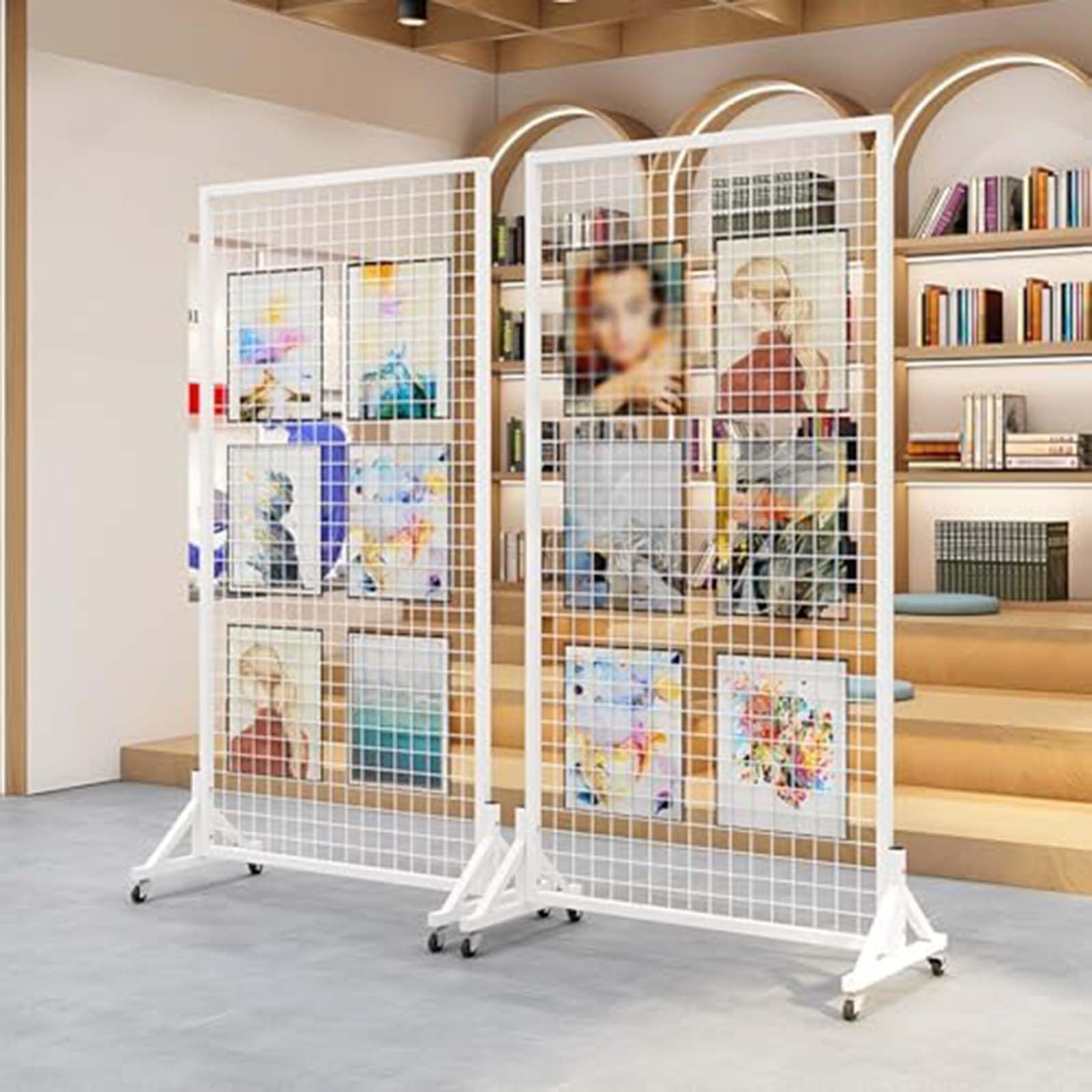 Espositore A Pannelli, Carrello Mobile In Metallo Per La Conservazione Di Opere D'arte, Scaffale Mobile In Rete Metallica Con 4 Ruote E 20 Ganci, Espositore Autoportante Per Negozi(White,60x40x160cm)