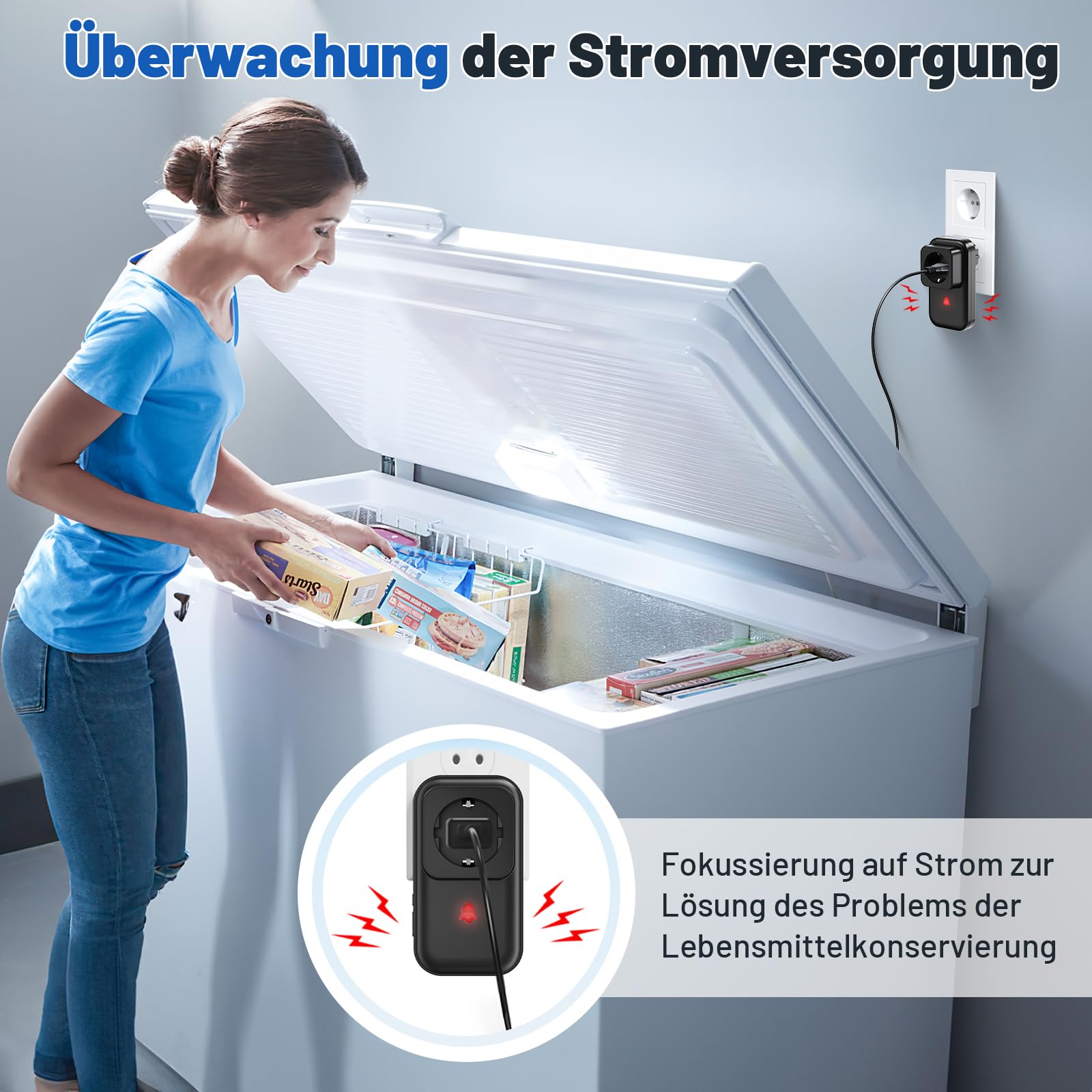 Alarme de Coupure de Courant avec Affichage LED, détecteur de Coupure de Courant avec 5 Niveaux réglables, 0 à 110 DB 7 sonneries, idéal pour la Surveillance des réfrigérateurs
