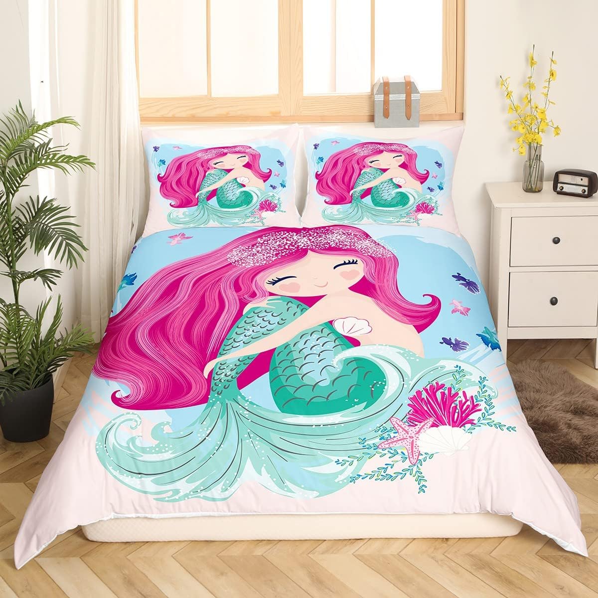 Blасk Frіdау - 50% оƒƒ Homewish Mermaid Comforter Cover Underwater Aquatic Life Duvet Cover Set Ocean Theme Marine Life Bedding Set 3pcs for Kids Girls Room Decor Quilt Cover with 2 Pillowcases (No Comforter) Queen Size