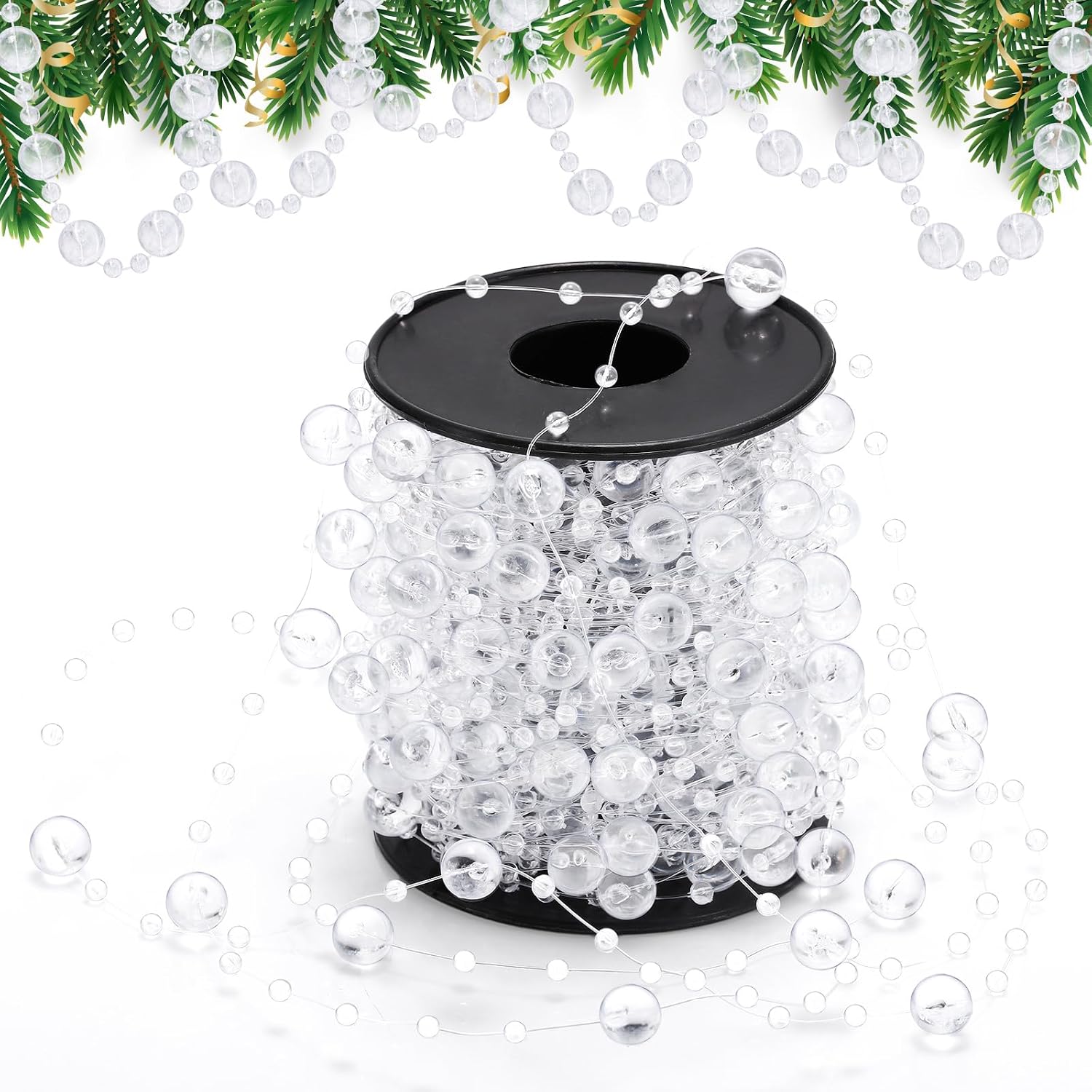 Pangda 65.6Ft Pearl Beads Garland String Christmas Wedding Party,Clear