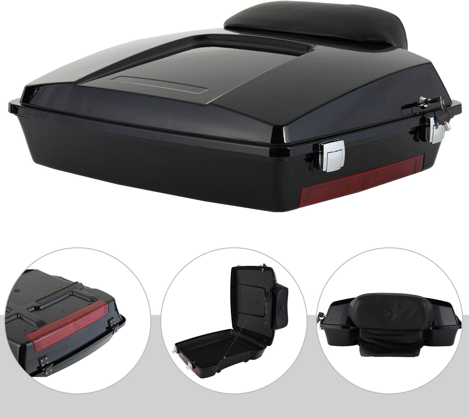 SUNCOO Razor Tour Pak Pack Trunk Luggage with Soft Backrest Pad 48 L Large Capacity Chopped Tour-Pak for Harley Road King Street Glide Touring
