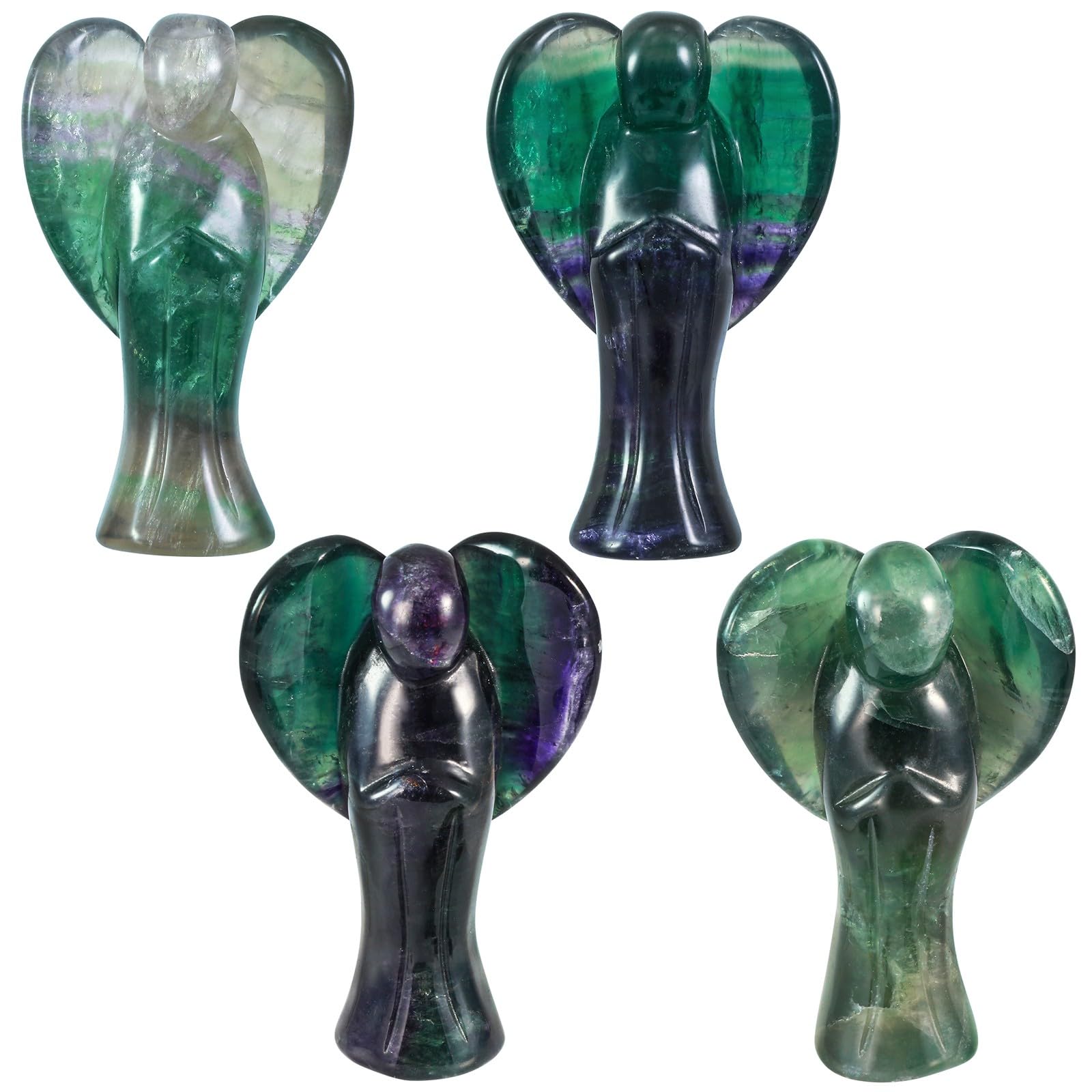 mookaitedecor Figurine d'ange Gardien en Pierre de Cristal de 7cm avec des Ailes en Forme de Coeur, Décoration de Maison d'ange sculptée à la Main pour Protection et Bonne Chance, Fluorine