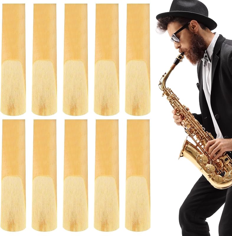10 Pack Alto Saxophone Reeds 2.5 Strength, Professional Eb Alto Sax Reeds for Beginners & Students, Advanced U-Cut for Easy Vibration, Woodwind Instrument Reeds with Individual Case, 10 Pcs/Box