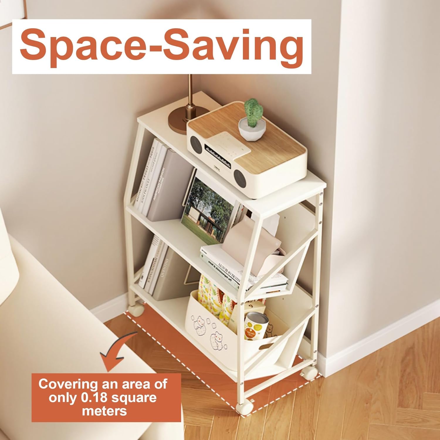 Storage Cart Mobile Bookshelf cart, Slim Organizer Shelf with Wheels 2 Tier Rolling Storage for Office, Home, School, Classroom,Library,White