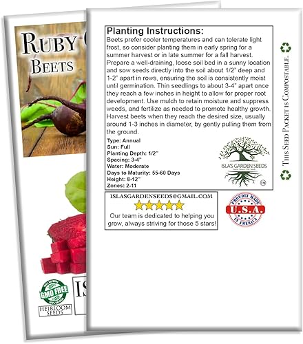 Miniatura 5 de Semillas de remolacha roja "Ruby Queen" para plantar, más de 100 semillas tradicionales por paquete, semillas de jardín de Isla (semillas de jardín