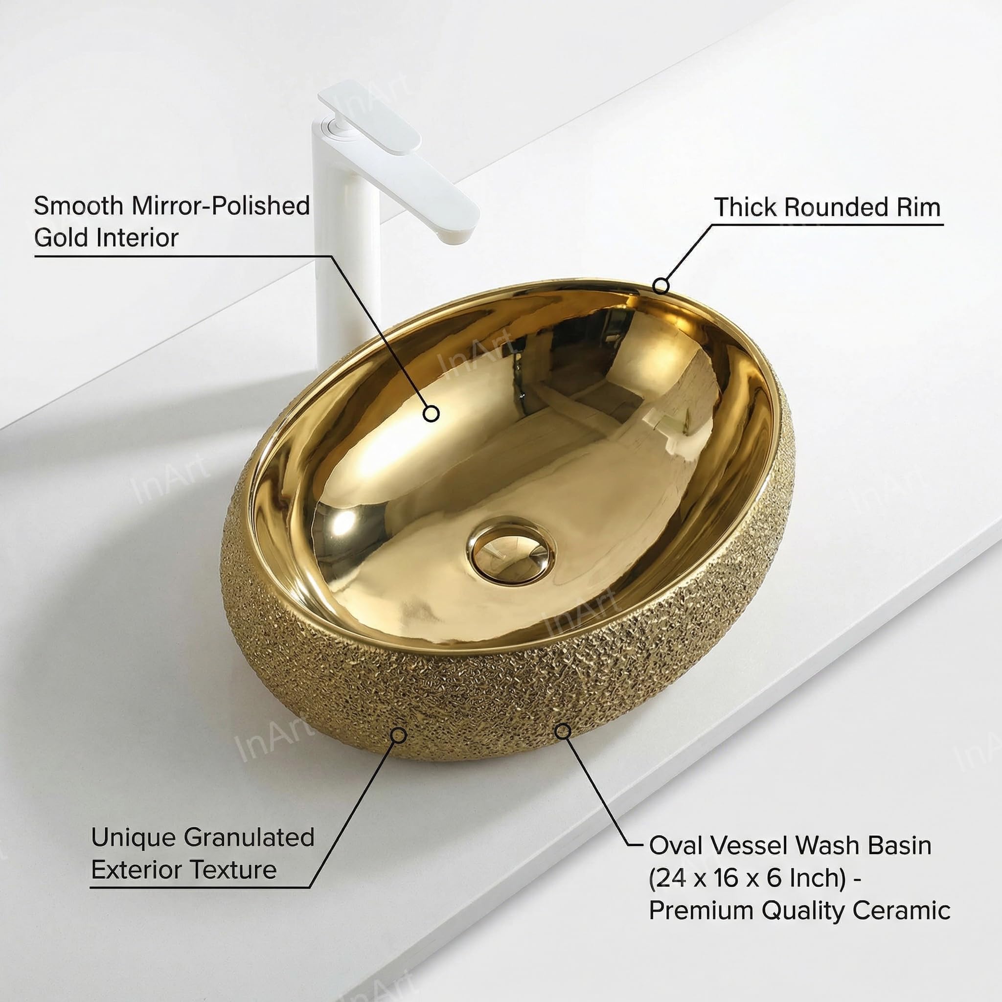 Gold Wash Basin - Ceramic Oval Sink - 24" FREE SHIPPING -2