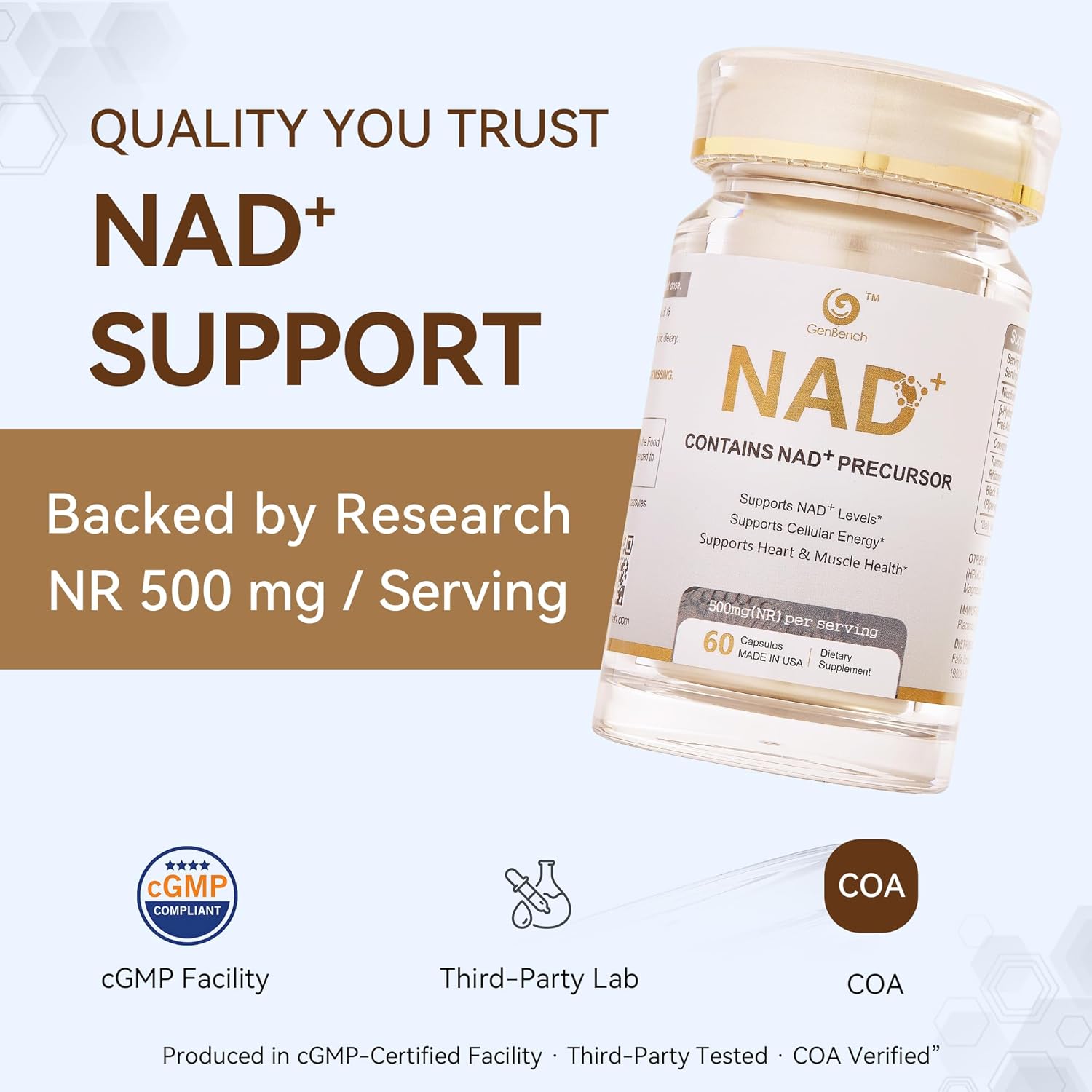NAD+ Supplement for Healthy Aging & Energy, 500 mg Nicotinamide Riboside (NR) with CoQ10, HMB, Turmeric & Black Pepper, 60 Vegan Capsules | Supports Muscle Strength & Recovery, Heart Health - Image 2