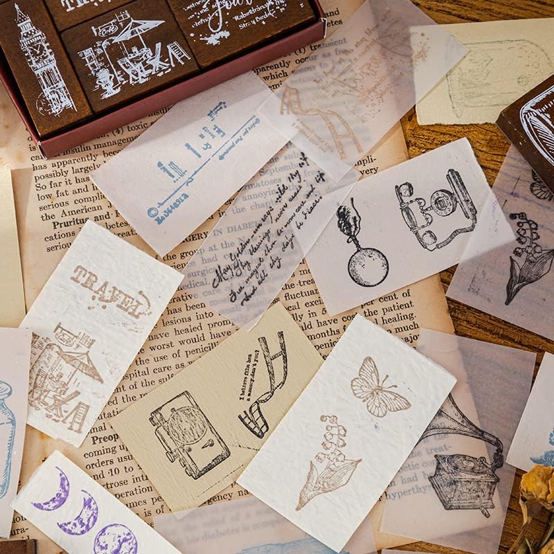Alideco Vintage Floral Stationery Wooden Stamp DIY Decorative Prints Stamps Set for Journaling Crafts Card Making Painting Teaching (chuanyetingfeng) image 5