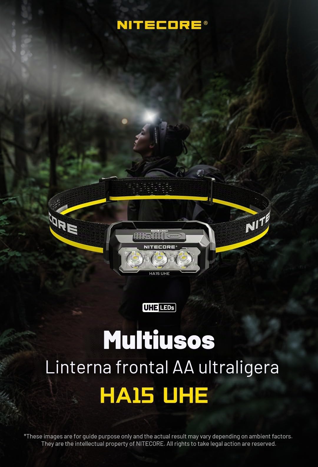 Nitecore HA15 UHE - Linterna frontal (con 1 pila AA), color negro