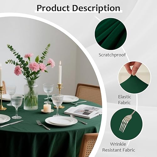 Miniatura 26 de Mantel redondo de 60 pulgadas blanco con borde elástico – Mantel ajustado sin arrugas y lavable para mesa redonda de 5 pies, mantel reutilizable
