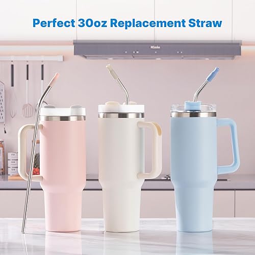 Miniatura 11 de Metal Straw with Silicone Tip for 40oz Stanley Cup, 2 Pcs Stainless Steel Straws Replacement for Stanley 40 oz Adventure Quencher Travel Tumbler