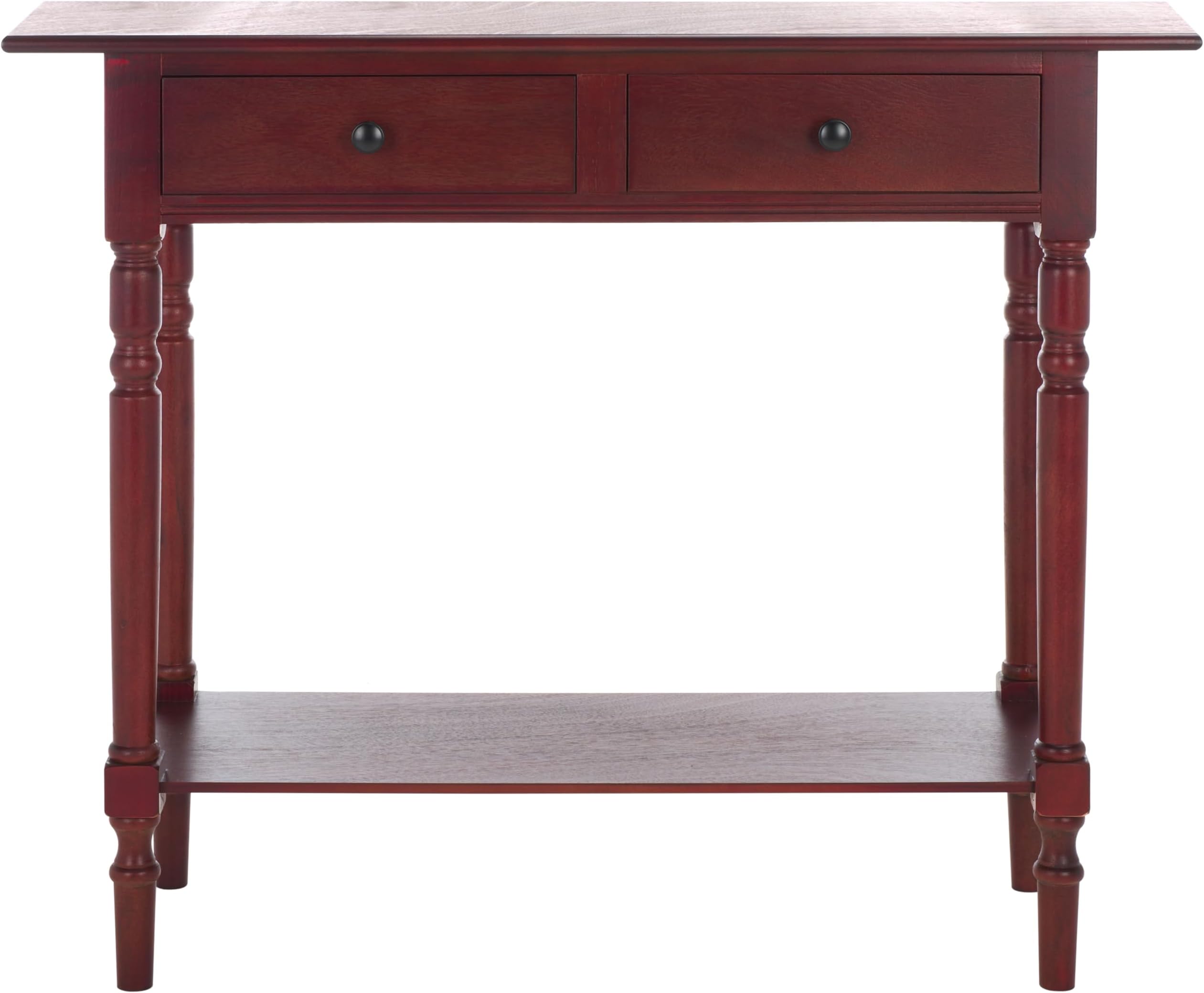 Home Collection – Rosemary Dark Cherry Console Table with Drawers & Shelf, Classic Contemporary Storage Console, Turned Leg Design (AMH5705D)
