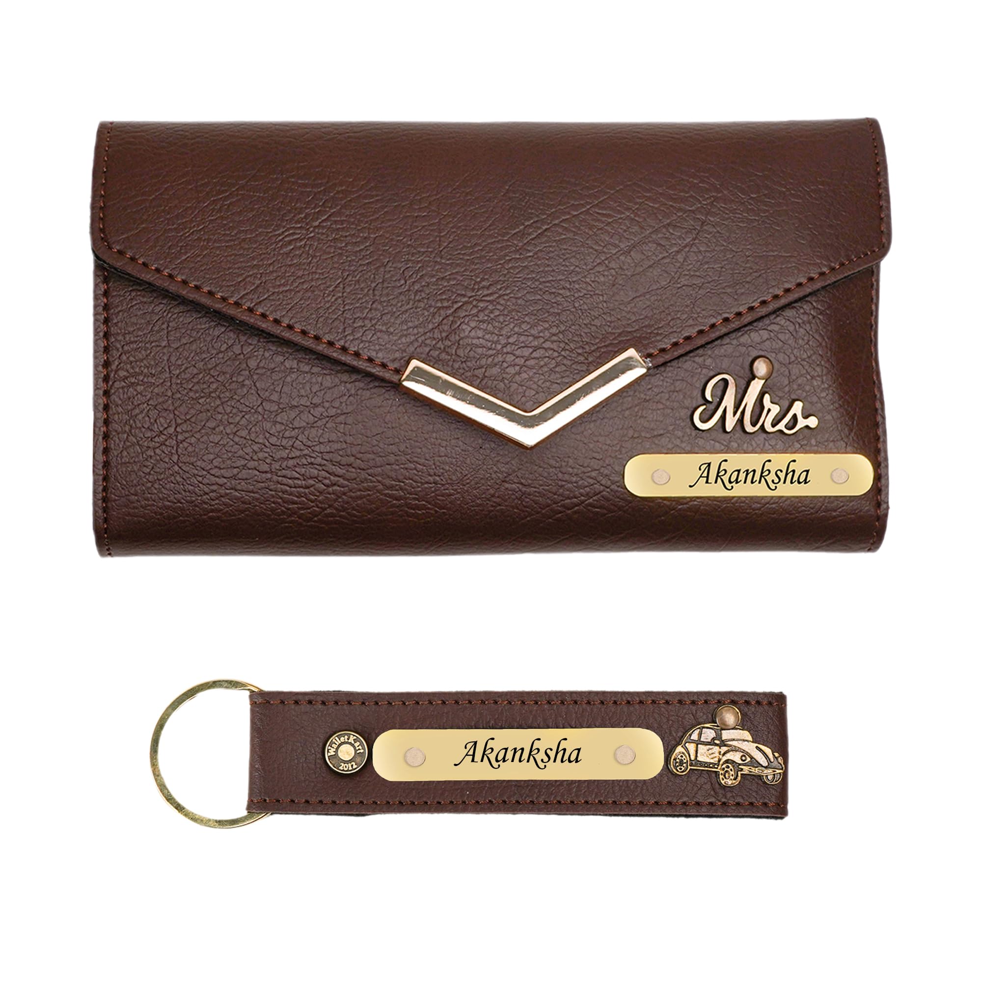 Personalised Leather Name Women's Clutch and Keychain | Best Customized Gift Combo for Girlfriend Friend Wife Mother & Sister-image-29