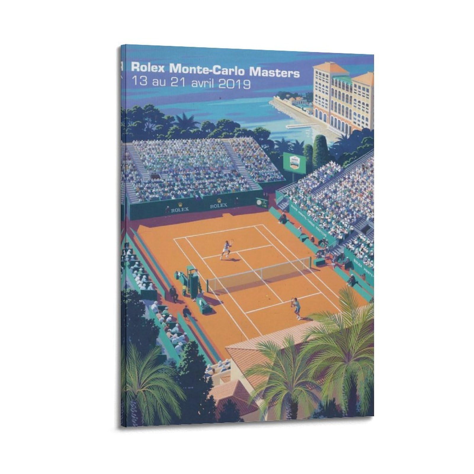 ZZBXSJ Modernes Familien-Fotoalbum, Poster, Wanddekoration, Kunstwerk, Retro-Sport-Poster, Rolex Monte – Carlo Masters Tennis Event 2019, Leinwand-Kunstdrucke, Bilder, 60 x 90 cm, Rahmenstil