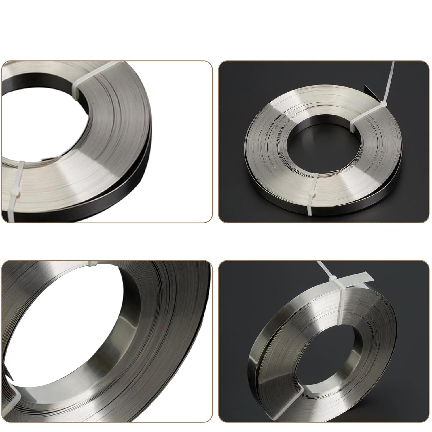304 Stainless Steel Strapping Tape, 3 Rolls of 100 Ft Length 304 Material Steel Coil, 200 Pcs Ear-Lokt Buckles, for Heavy Duty, Heavy Load, Transportation Pallet Strapping