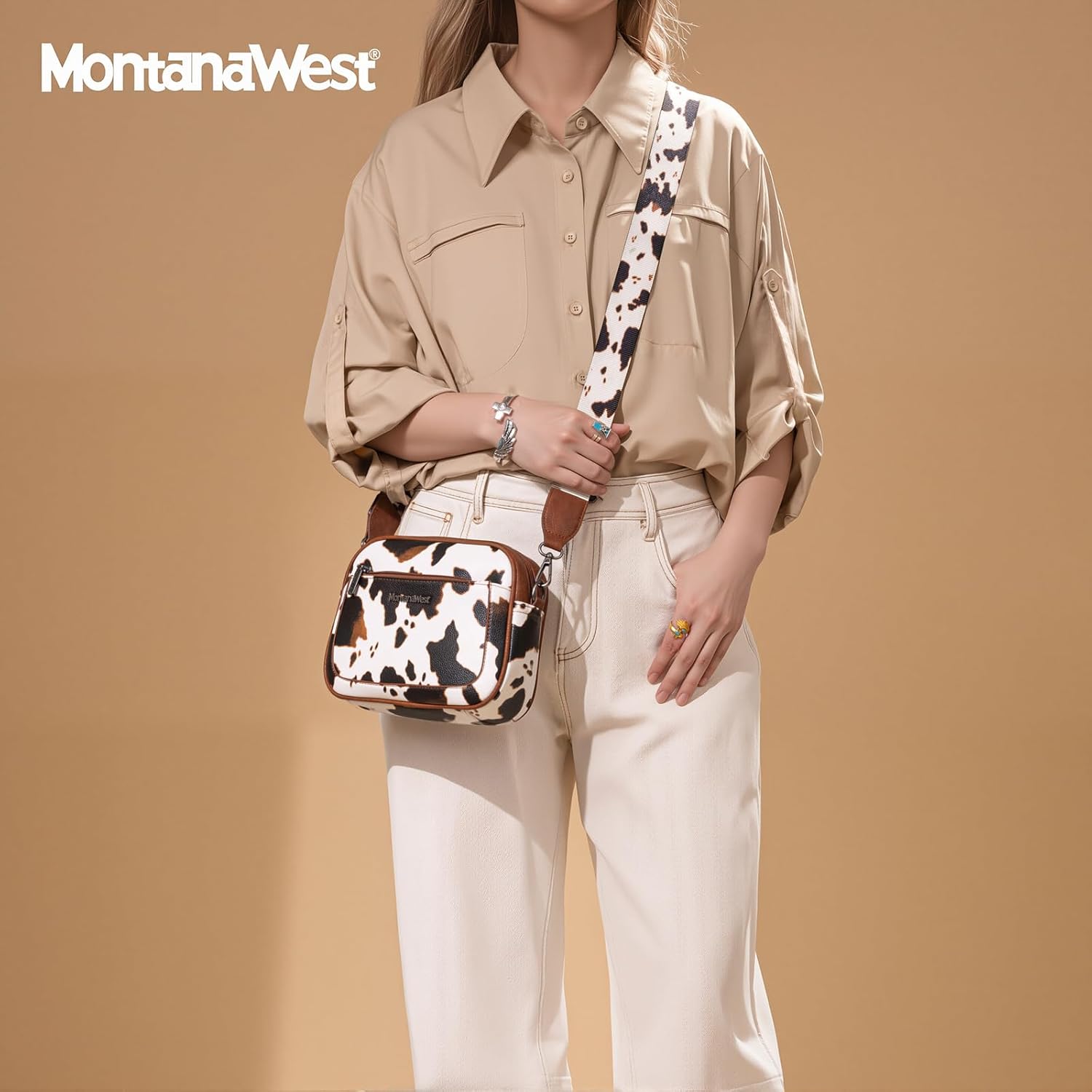 Montana West Small Crossbody Bags for Women Cow Print Purse Triple Zip Shoulder Handbags with Wide Strap - Image 2