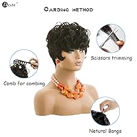 Vista 4 de Pelucas cortas para mujeres negras, corte Pixie, pelucas cortas rizadas negras Pixie en capas, resistentes al calor, peluca de corte Pixie