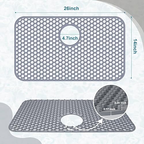 Miniatura 97 de Paquete de 2 tapetes de silicona para fregadero de 13.58 x 11.6 pulgadas, protectores para fregadero de cocina con drenaje central, rejilla Gris