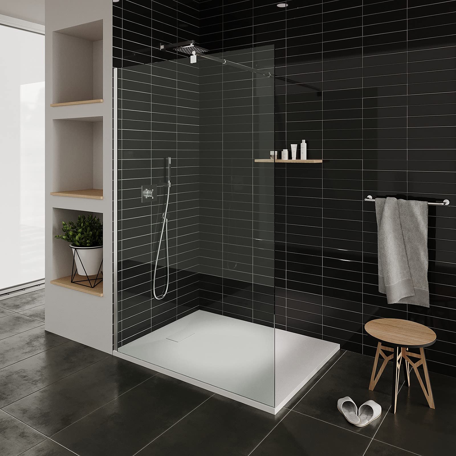 BAYA Receveur de douche extra-plat aspect pierre ardoise Blanc 80 x 180 cm + bonde