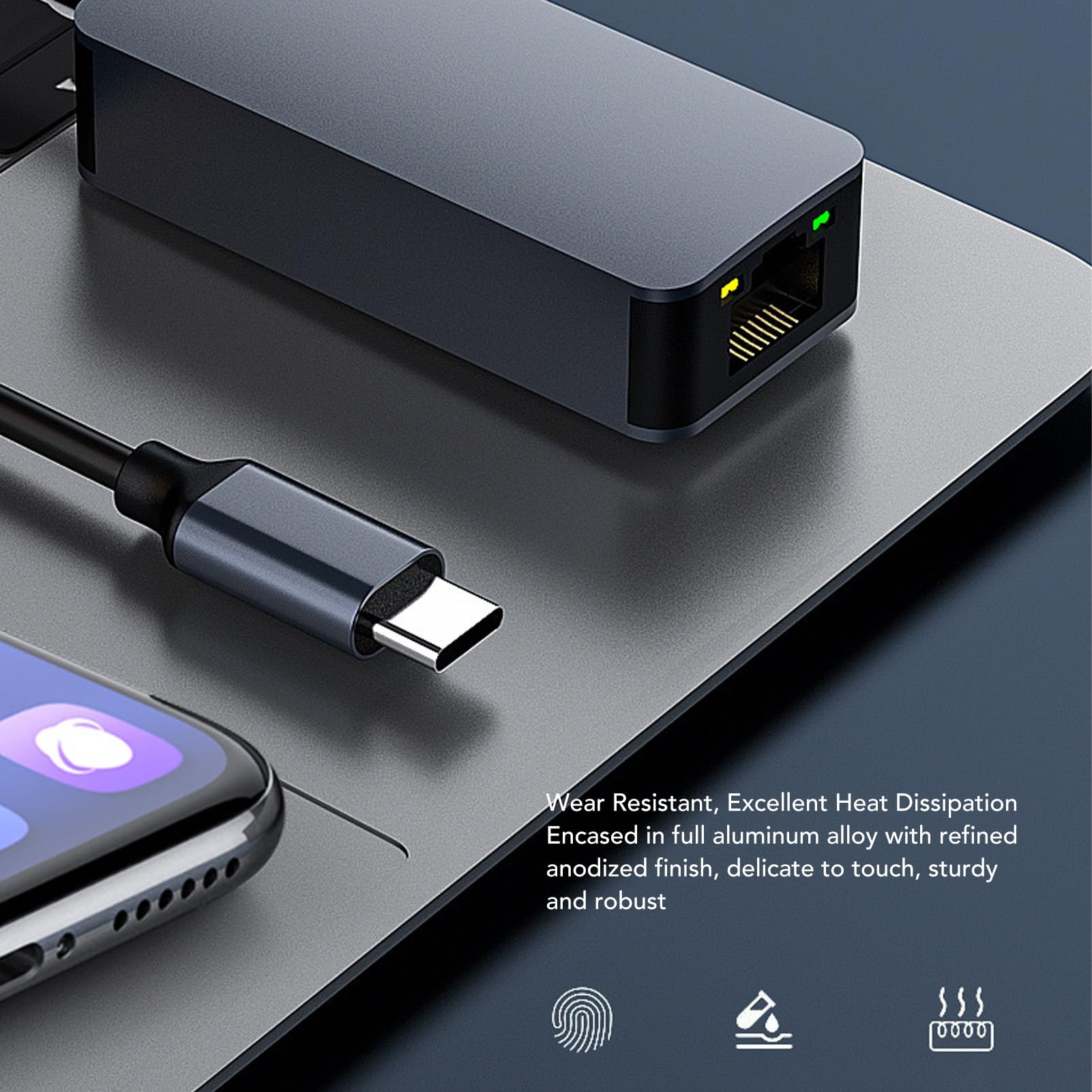 USB C na Adapter Ethernet 2.5G Type-C do RJ45 LAN Adapter z Adapterem Sieciowym 2500 Mb/S dla Tabletów i Smartfonów Laptopów