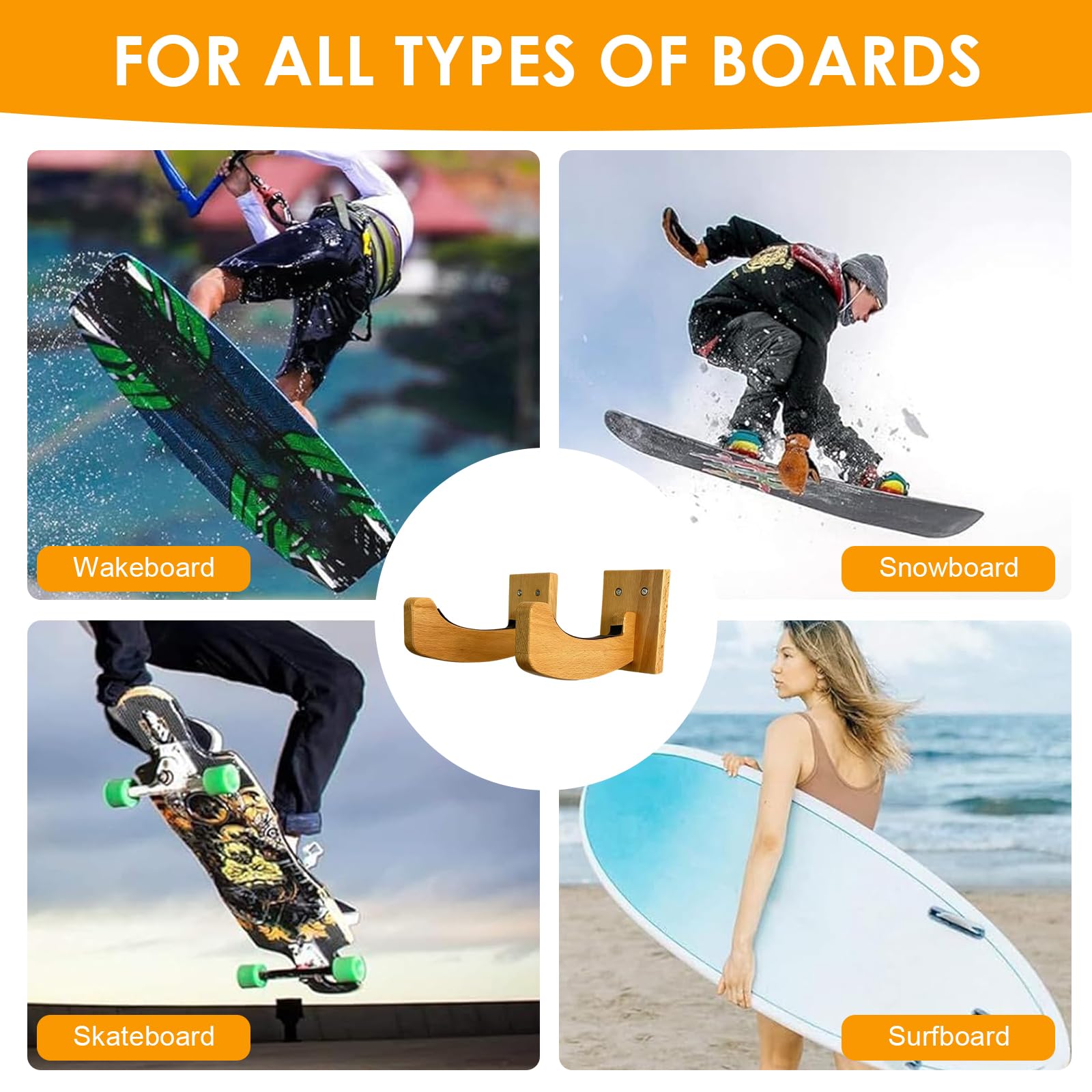 Soporte de Pared Universal para Tabla de Surf, Snowboard y Skateboard - Colgador para Tablas Largas y Cortas