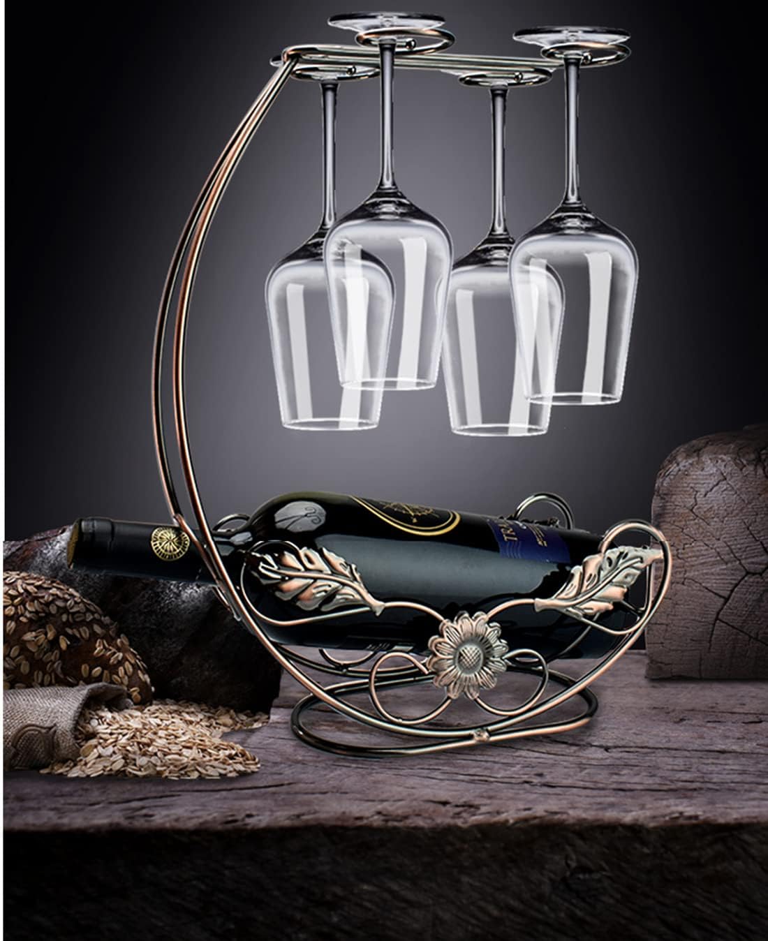 Wine Glass Rack - Metal Wine Bottle rRack Standing Display Rack, Desktop Stemware Storage Rack - Bronze