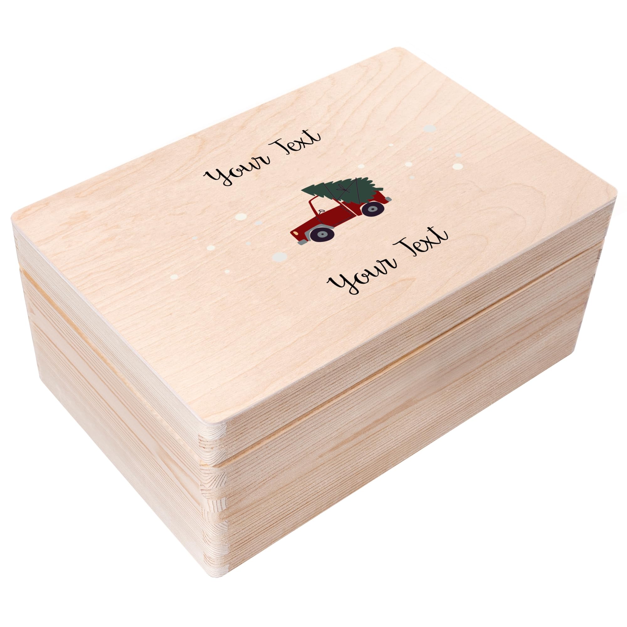 Creative Deco Women's Beige Personalised Gifts Any Text Gift Christmas For Men, Girls Or Boys - Car | Unique Wish Custom Xmas Gift Box | Customised Wooden Storage Box | Empty Christmas Eve Box