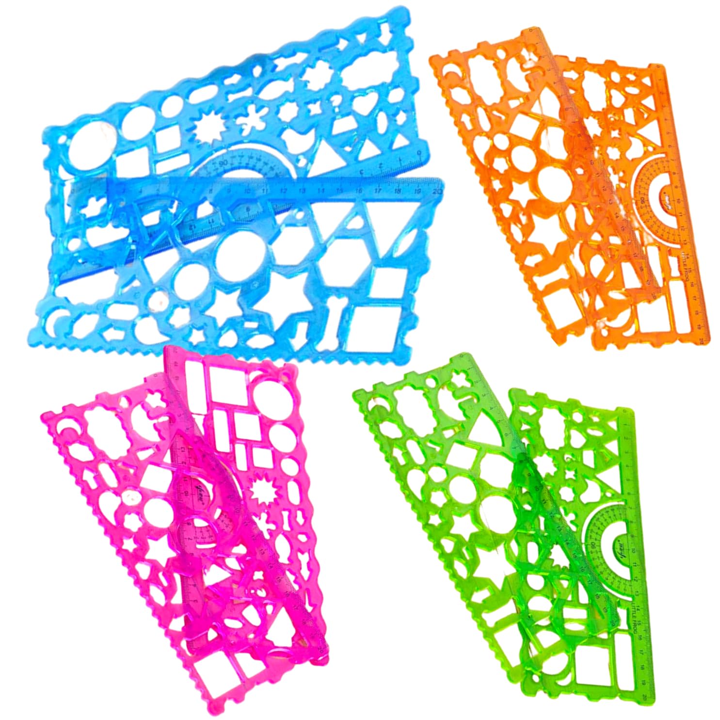 IncyWincy Kids Design Ruler 2-in-1 Set (12 Sets) – Transparent Multicolor Scales with Geometric Shapes & Circle Templates | Fun Birthday Return Gift & School Drawing Kit (Pack of 12) 2