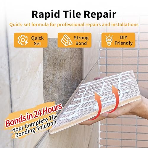 Miniatura 9 de Adhesivo de azulejos y pegamento de reparación resistente (10.5 onzas), kit de unión fuerte para cerámica, porcelana y piedra sueltos, fijación
