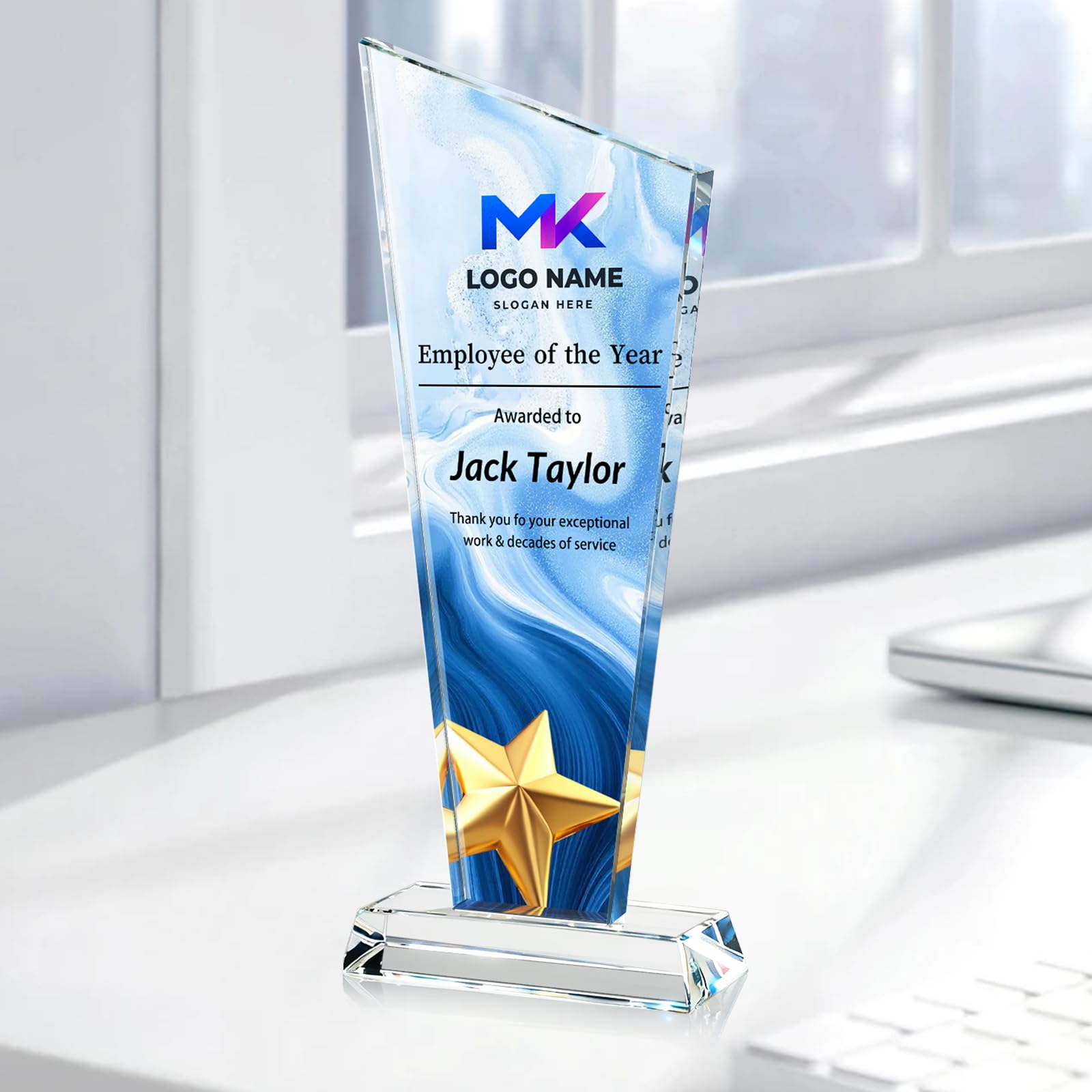 Custom Crystal Trophy Award Personalized Plaque Award with Text Logo Photo Awards Trophies for Employee Recognition Team Graduation Personalized Office Gifts for Boss Coworker Teacher