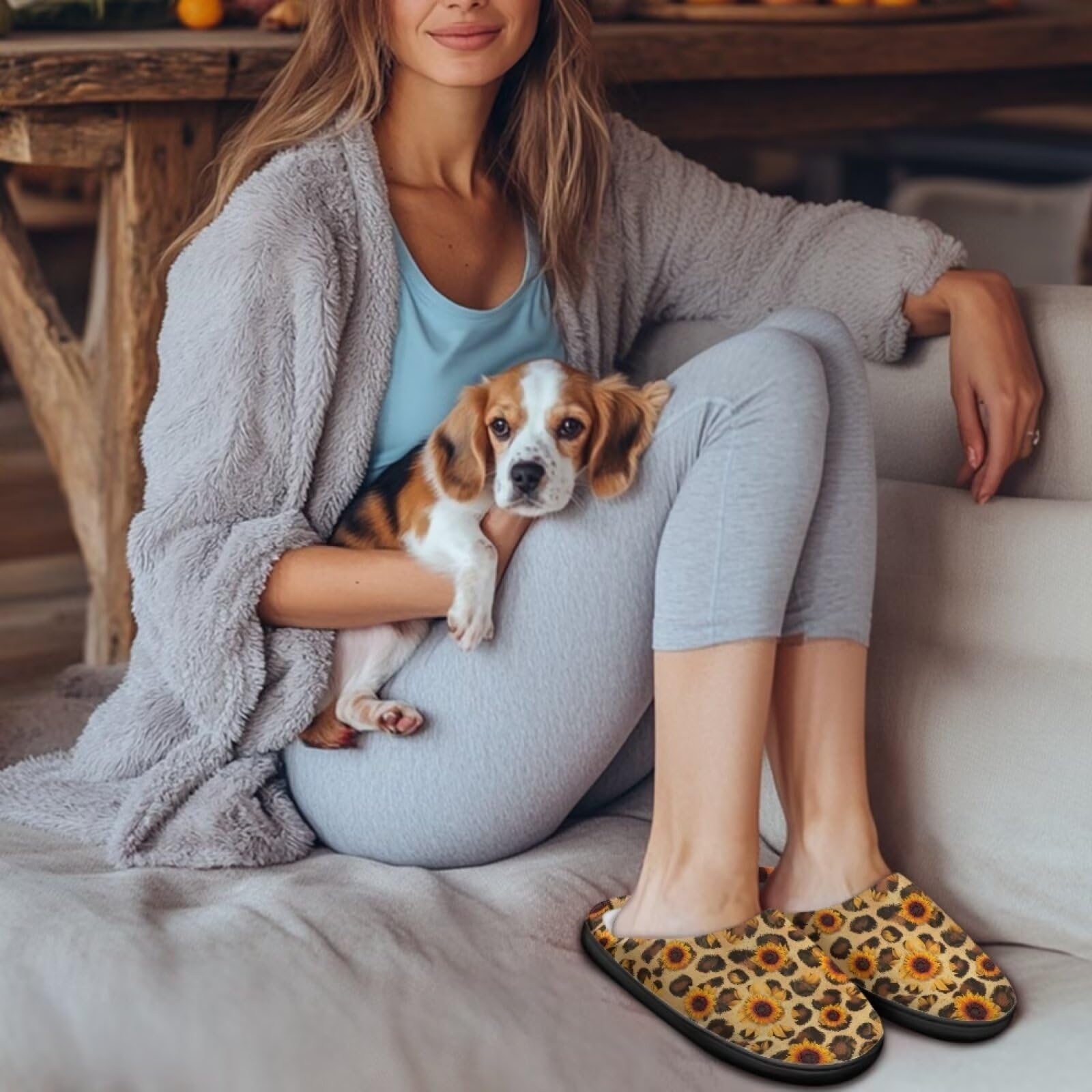 Jeiento Pantuflas de algodón con estampado animal para mujer, informales, suaves, ligeras