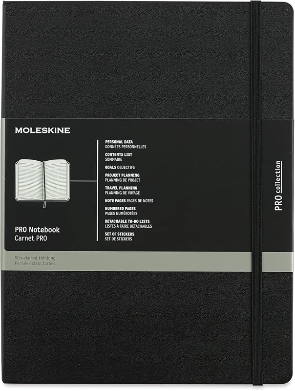 Professional Notebook, XL, Black, Hard Cover (7.5 x 9.75) | XL 7.5" x 9.75" 192-page project planning notebook with numbered pages, detachable to-do lists, and double inner pocket.