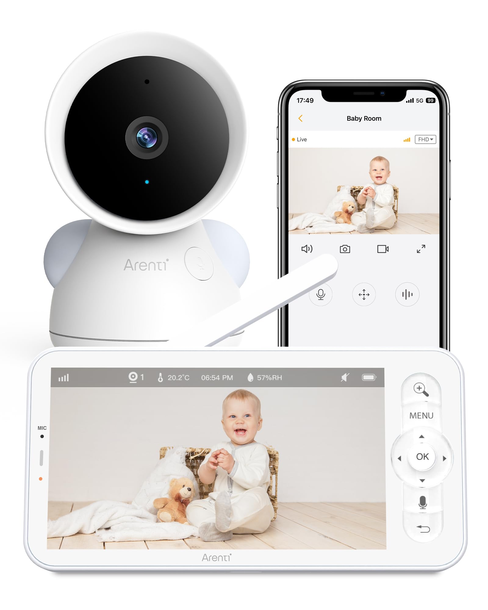 Arenti 3MP Baby Monitor D3 Kit — WiFi 6 Camera with 5" Wireless Display