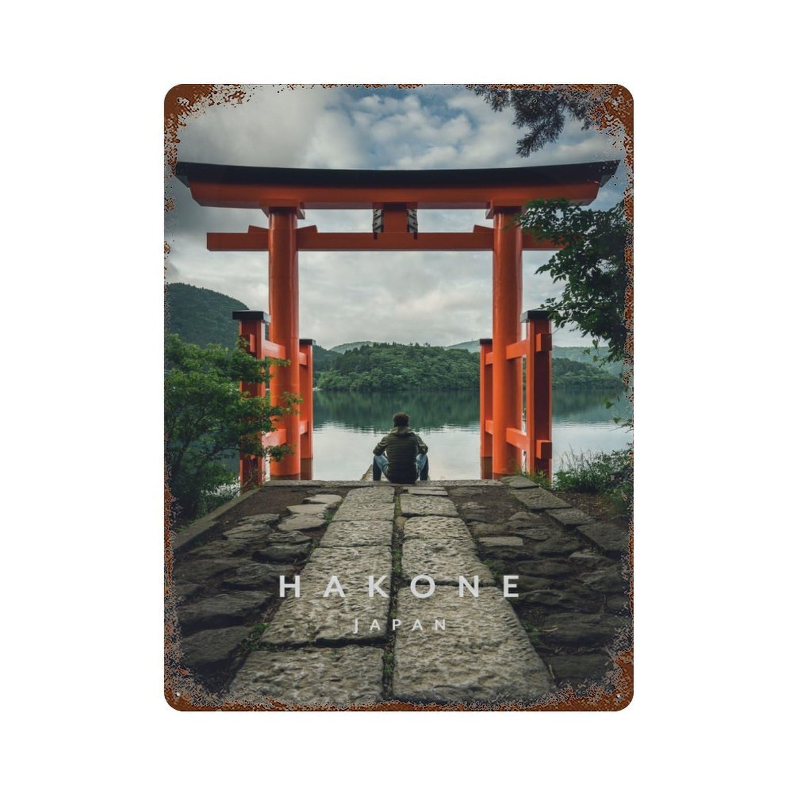 Hakone Shrine Japan Rust Effect Tin Sign 15.7"x11.8", Ideal for Garage, Bar And Workshop Decor