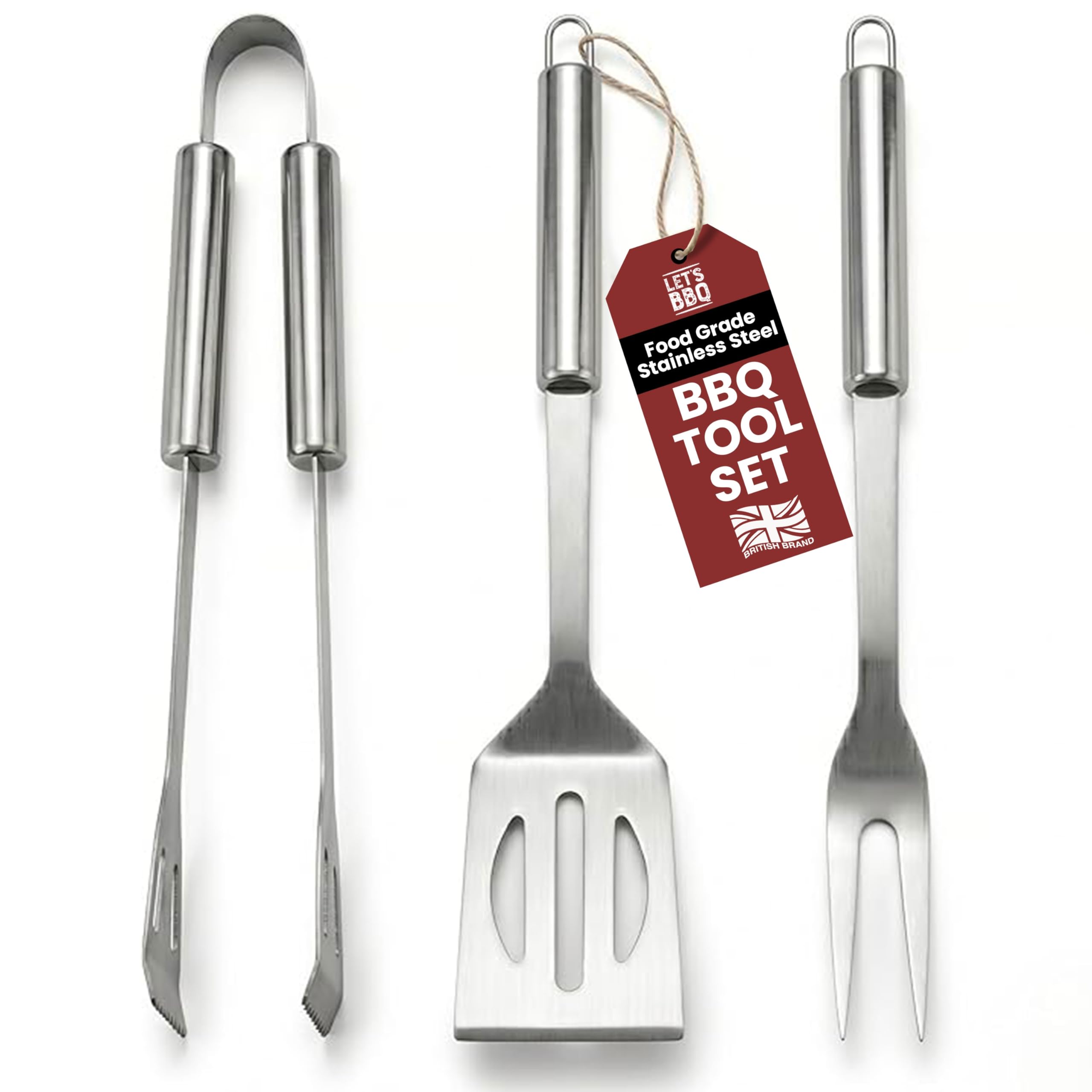 Fusion Food BBQ Tool Set of 3 Premium Barbecue Utensils BBQ Food Turner Tong and Fork Stainless Steel BBQ Tool Set With Hanging Loops Perfect BBQ Gifts For Men Camping Utensils for Outdoors
