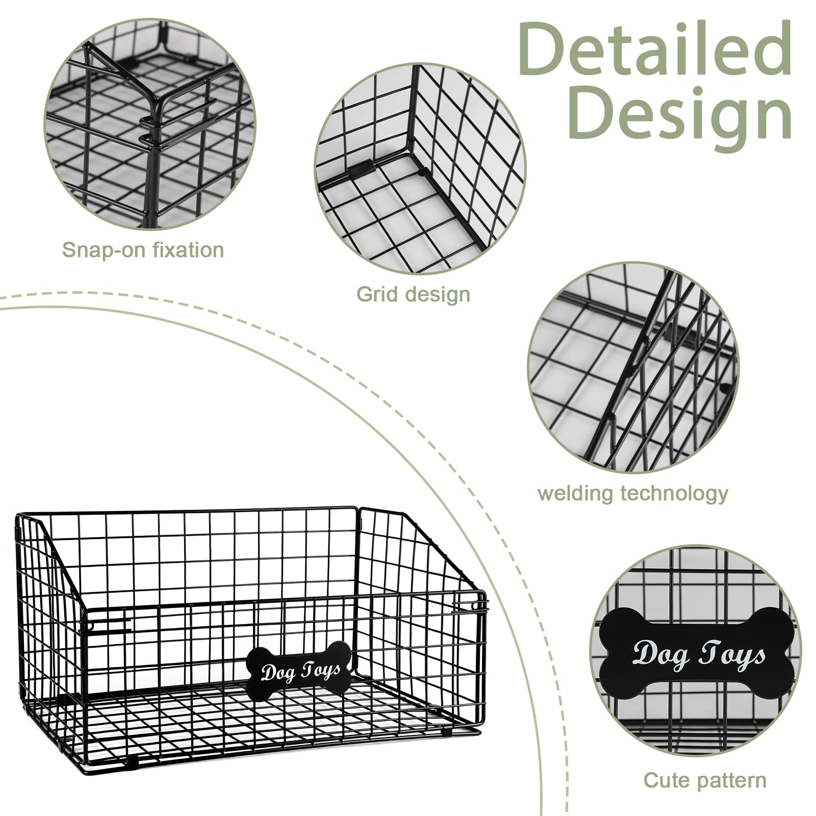 Geyecete Large Dog Toy Organizer - Wire Folding Basket - Chew-Proof - Cat & Puppy Toy Bin - Black - Image 2