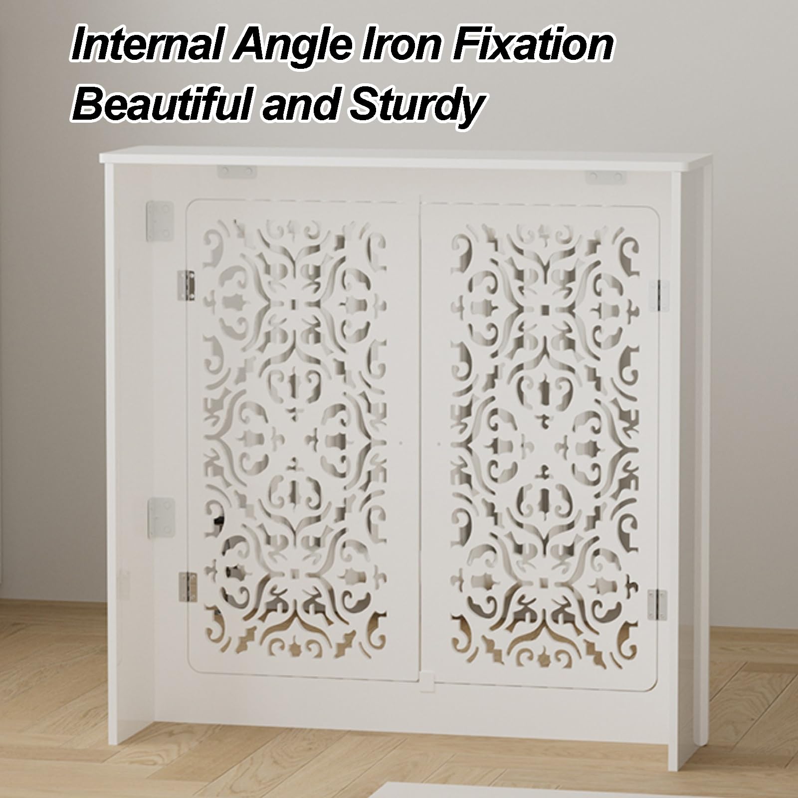 Cubre Radiadores Blanco Moderna Cubreradiador para el Hogar con Estante Superior para el Panel de Acceso del Colector de Calefacción por Suelo Radiante con Diseño Hueco(90x100x15cm/35x39x6in)