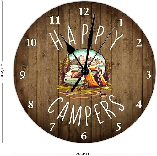 Miniatura 2 de ArogGeld Reloj de PVC de 12 pulgadas, silencioso, sin tictac, Happy Camper, reloj de pared grande con temática de campamento, funciona con pilas,