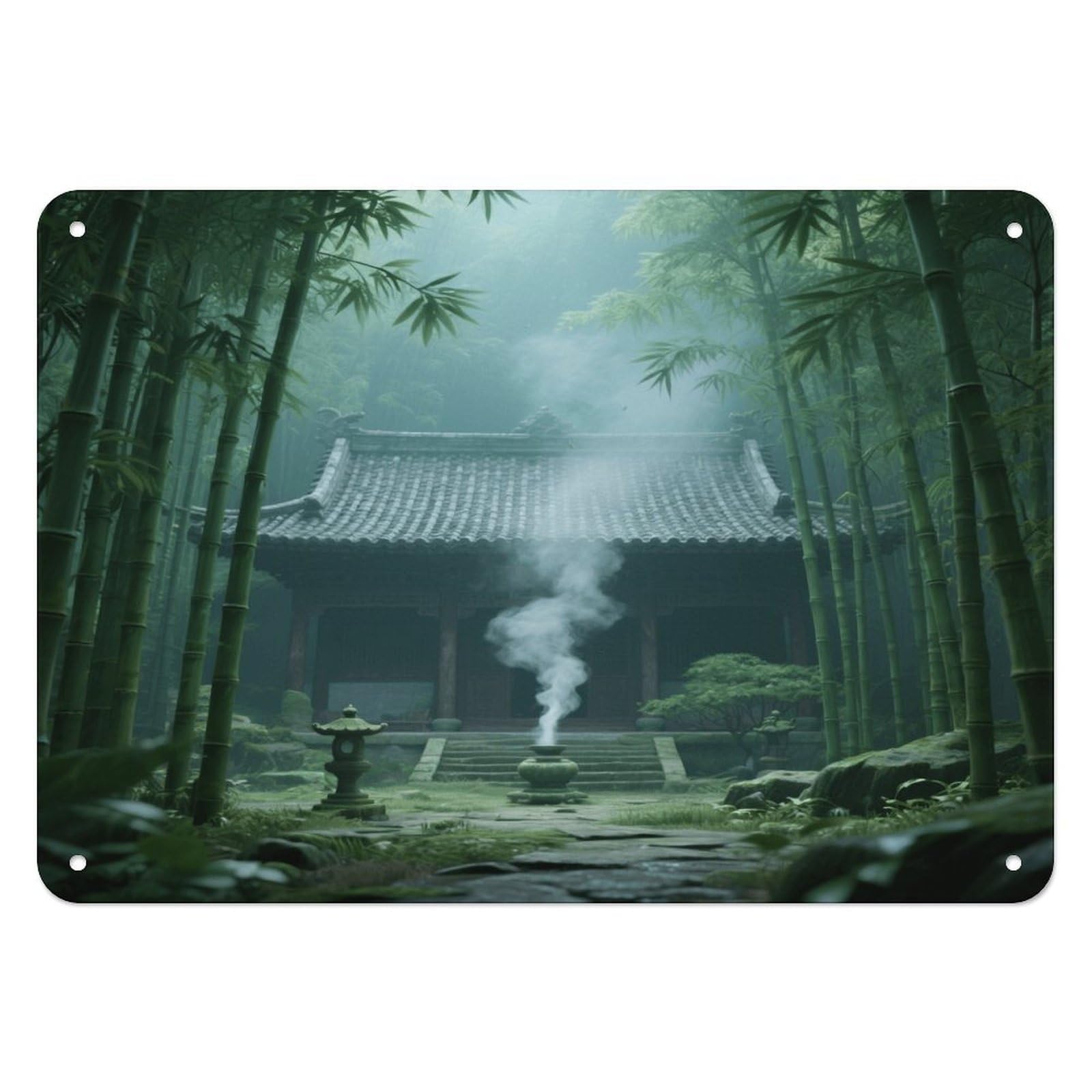 Fekiloot Style Mysterious Temple In Bamboo Forest Wall Decor Iron Painting Metal Sign