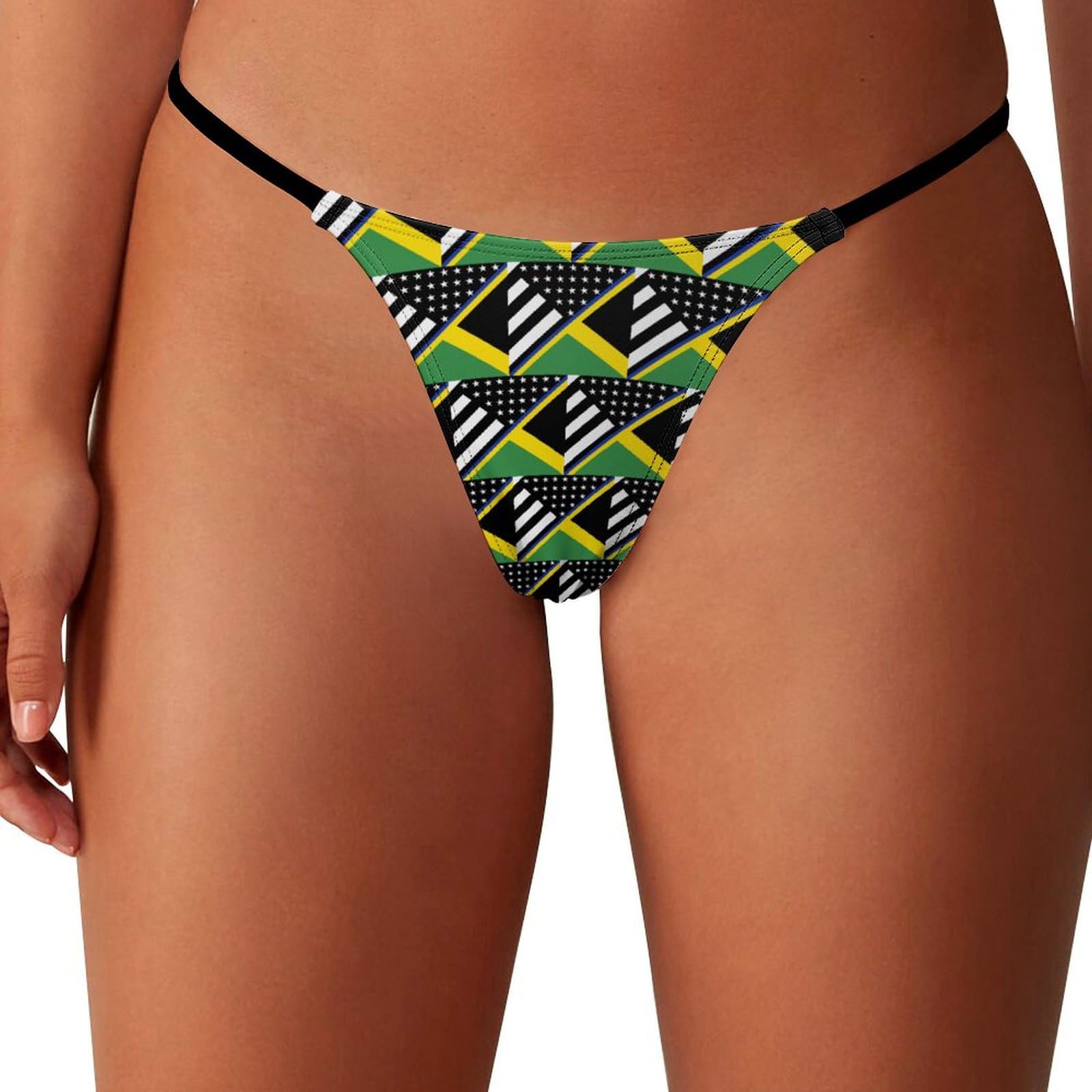 Smazdfxx Women's As Pic Blue Line U.s. Jamaican Flag Sexy Thongs For Breathable G String Low Rise Stretch Panties Underwear