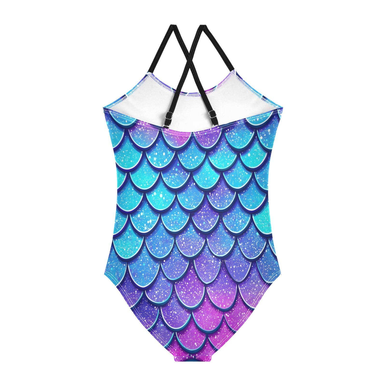 Blue Purple Dragon Scales Pattern Girls One-Piece Swimsuit Beach Swim Bathing Suit