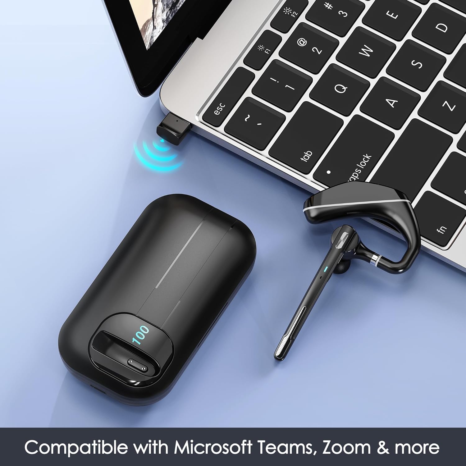 Bluetooth Headset V5.3 kabelloser Ohrhörer 1000-mAh-Ladeetui 96 Stunden Gesprächszeit Geräuschunterdrückung Doppelmikrofon