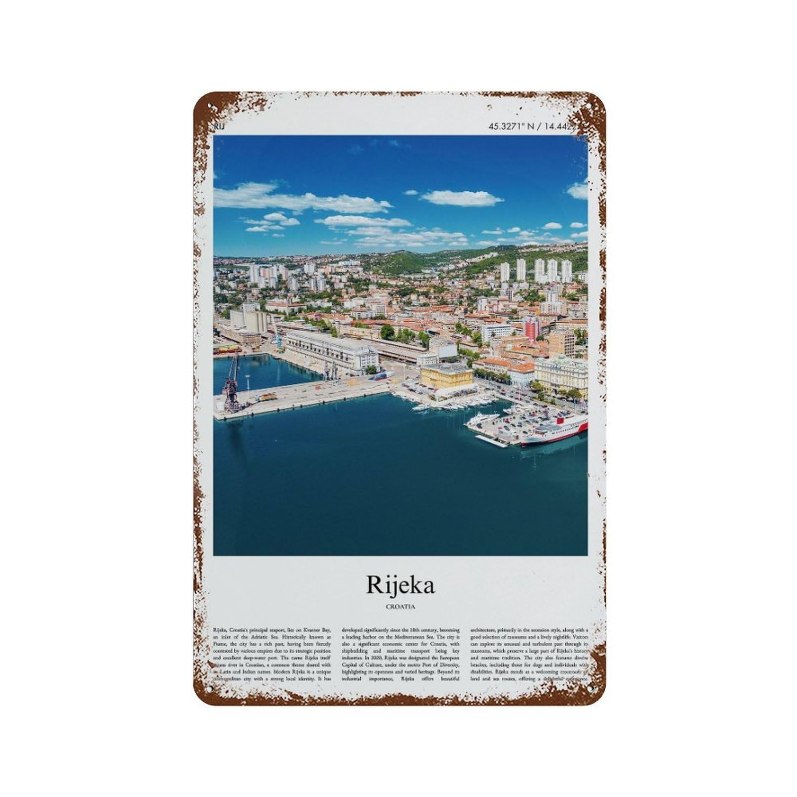 xiaoxiaoshen Rijeka Croatia City Scenery Wall Decor Art Metal Tin Poster Modern Home Decor Art Home Bar Shop Decorations Vintage Sign 30x20cm