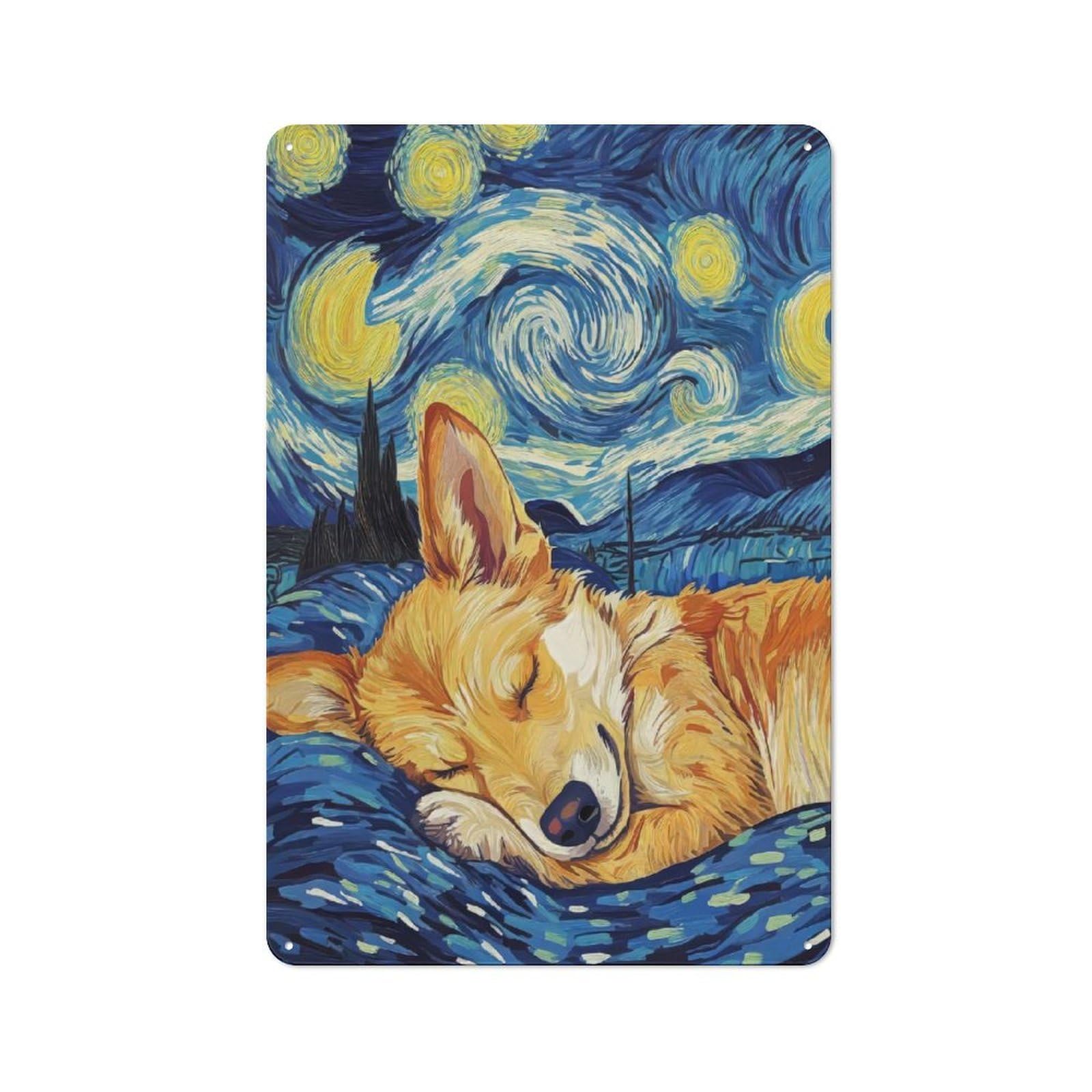 Junmoney Style-12 For Hobby Room Or Studio, Corgi In Starry Night Retro Metal Sign 30X20cm, A Decorative Gift For A Newly Furnished Hobby Room And Studio