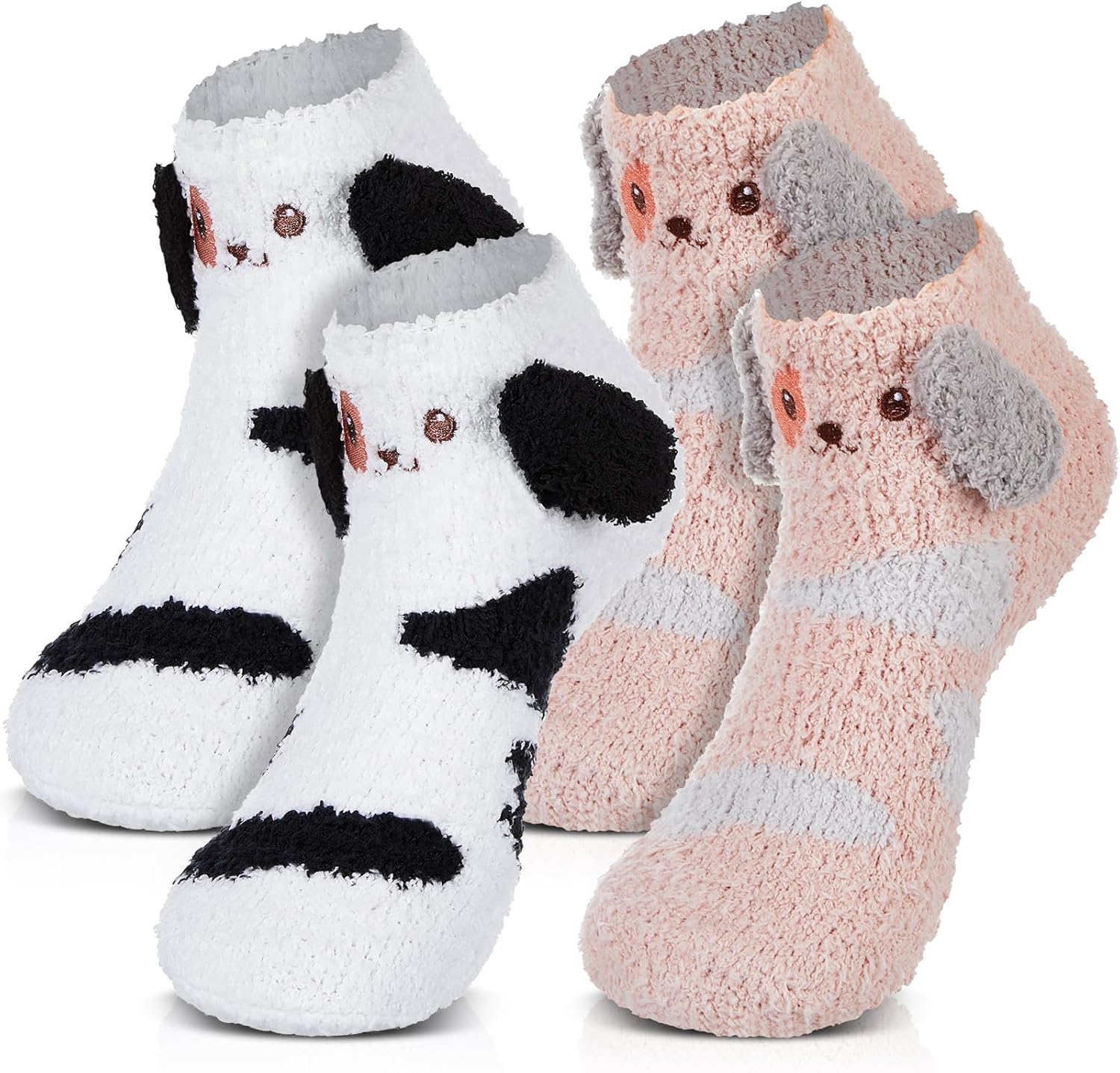 2 Pack Cute 3D Animal Fuzzy Socks for Women Girls Gift Slipper Winter Warm Fluffy Soft Plush Sleeping Sock Non Slip